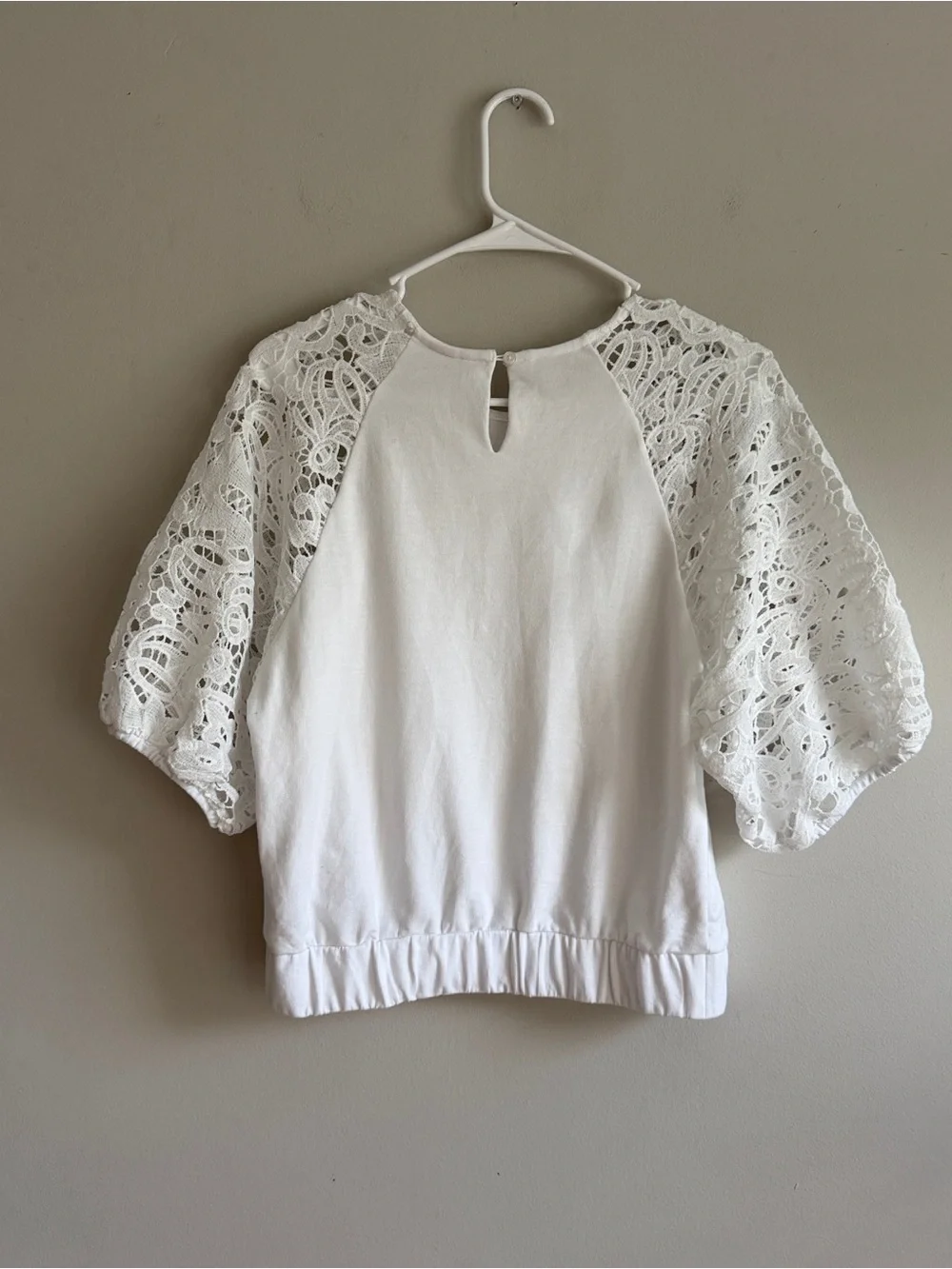 Anthropologie Dolan White Lace Puff Sleeve Elastic Waist Top S - Picture 5 of 6